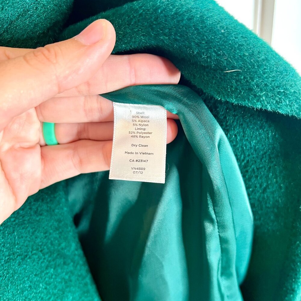 Talbots Emerald Green Double-Breasted Wool Alpaca Blend Pea Coat Sz 12 Old Money - Picture 2 of 3